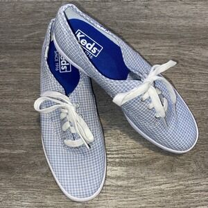 NWOT KEDS CHAMPION SEERSUCKER CANVAS SNEAKERS BLUE/WHITE GINGHAM CHECK PATTERN 6